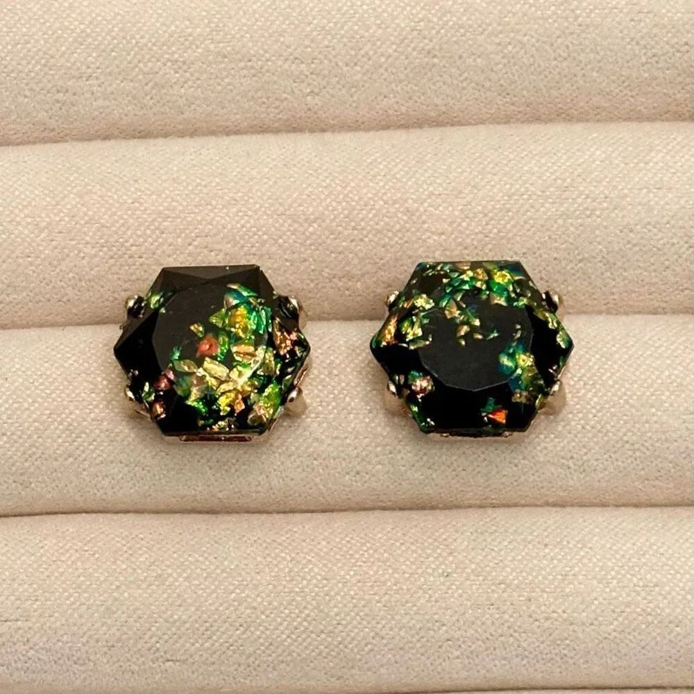 Resin Multicolor Foil Earrings | 3/4” Diameter